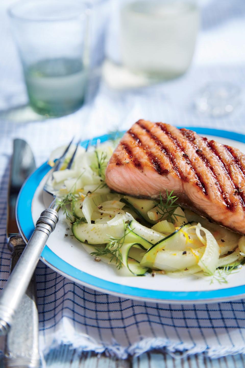 Brown Sugar-Grilled Salmon with Zucchini and Fennel "Noodles"