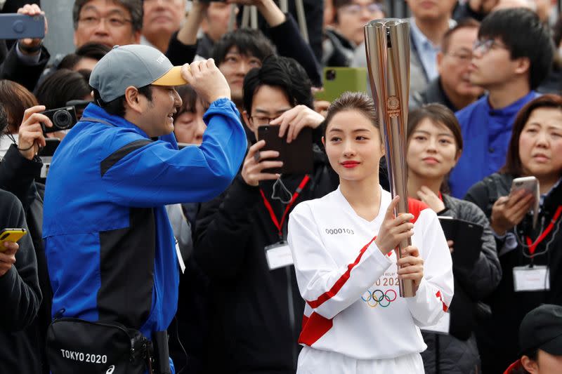 Rehearsal of part of the Tokyo 2020 Olympic Torch Relay in Hamura