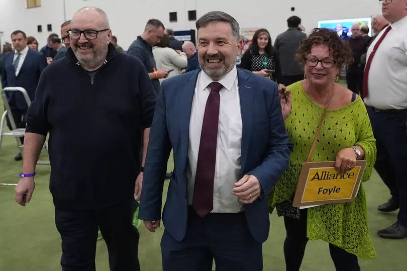 UUP South Antrim Candidate Robin Swann arrives at Meadowbank Sports Arena, Magherafelt