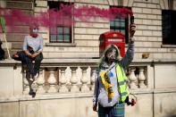 LONDON, ENGLAND - SEPTEMBER 01: Extinction Rebellion protestors demonstrate at Westminster on September 1, 2020 in London, England. The environmental activist group organised several events across the UK timed for the return of government officials from the summer holiday. (Photo by Dan Kitwood/Getty Images)