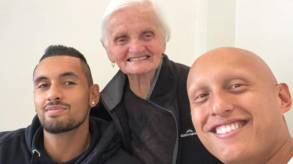 Seen here, Nick Kyrgios, his late grandmother and brother Christos.