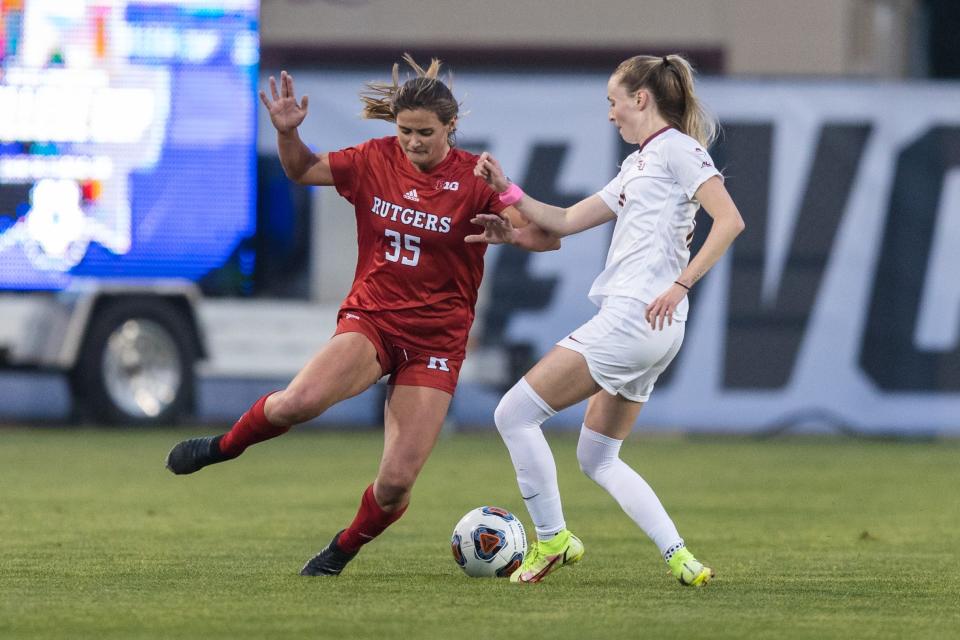 Forward Allison Lowrey, seen here in last season's Women's Cup semifinals, has six goals so far this year for Rutgers.