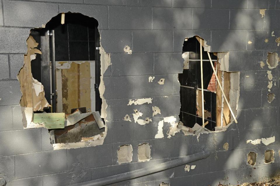 This June 20, 2016, photo released by the City of Orlando shows bullet holes and openings where police officers breached a wall of the Pulse nightclub to free hostages trapped in the worst mass shooting in modern U.S. history on the night of June 12, 2016. Forty-nine people were killed and dozens were injured after gunman Omar Mateen entered the gay nightclub and opened fire last June. (City of Orlando via AP)