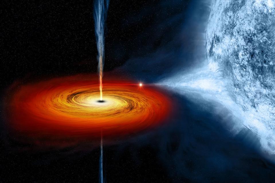 A black hole pulls material from a companion star towards it (Nasa/ CXC/ M. Weiss)