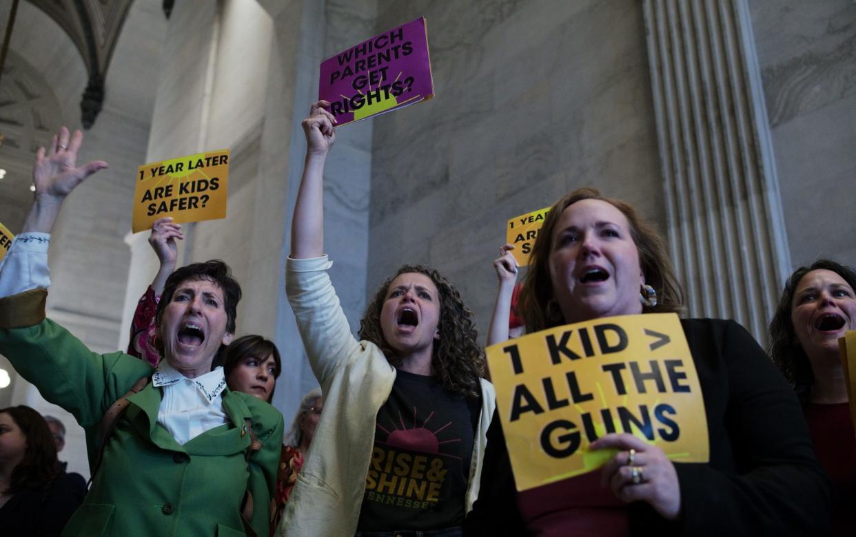 There were about 200 sign-waving protesters amid angry scenes in Tennessee's senate chamber