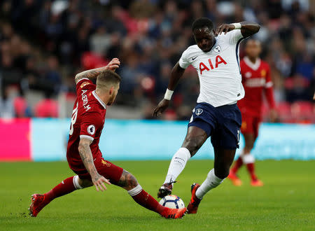 Soccer Football - Premier League - Tottenham Hotspur vs Liverpool - Wembley Stadium, London, Britain - October 22, 2017 Tottenham's Moussa Sissoko in action with Liverpool's Alberto Moreno Action Images via Reuters/Matthew Childs