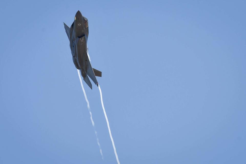 An F-35 arriving back at RAF Akrotiri in Cyprus. (PA)