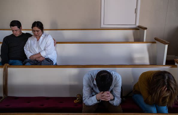 NASHVILLE, TN - MARCH 27:  People attend a vigil at Woodmont Christian for those who were killed in a mass shooting at The Covenant School on March 27, 2023 in Nashville, Tennessee. According to initial reports, three students and three adults were killed by the shooter, a 28-year-old woman. The shooter was killed by police responding to the scene. (Photo by Seth Herald/Getty Images)