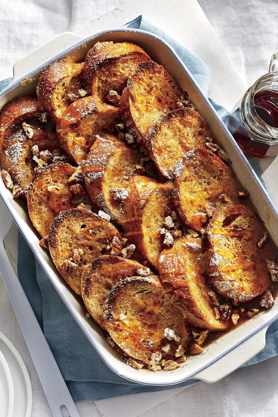 Orange-Vanilla French Toast Casserole with Bourbon-Maple Syrup