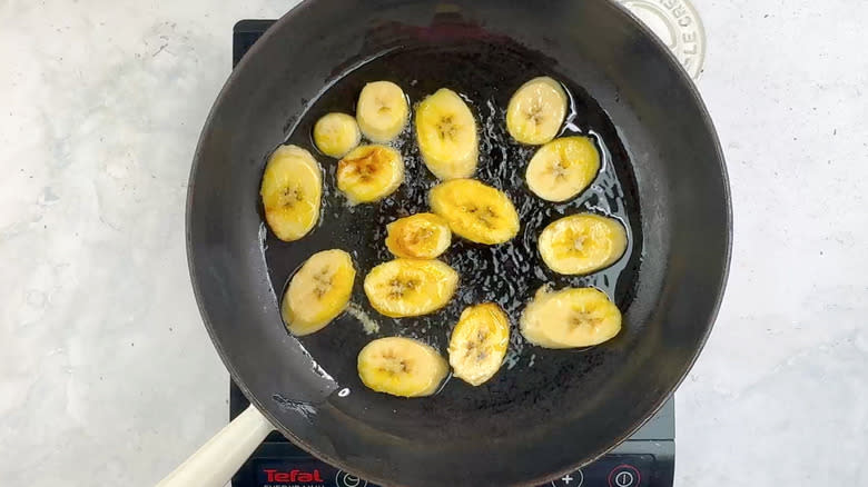 frying plantain in pan