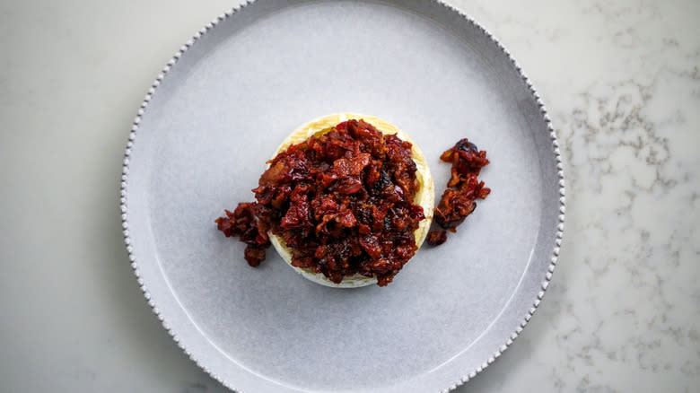 cranberry bacon jam over brie