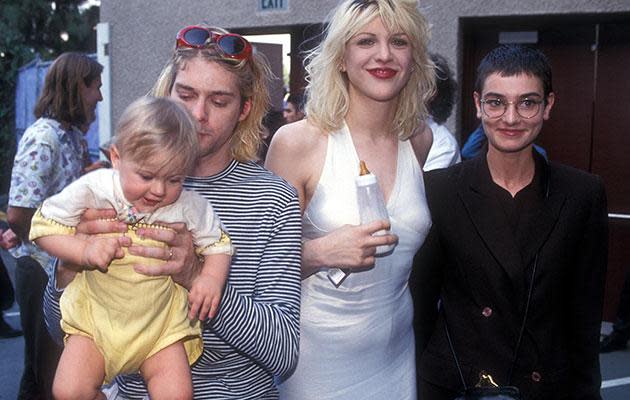 Sinead O’Connor with Kurt Cobain, Courtney Love and their child Frances Bean