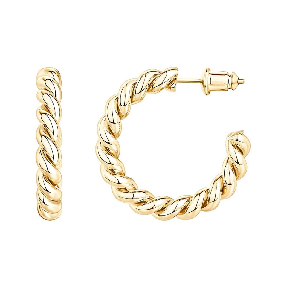 gold, twisted, hoop earrings