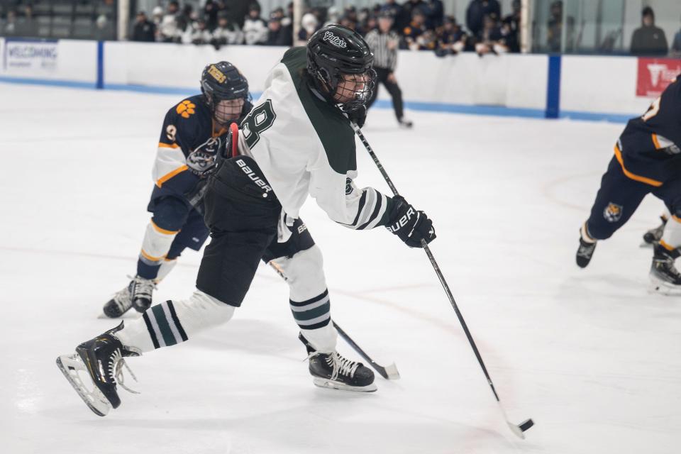 Grafton's Zack Baker scores versus Littleton during the Grafton Holiday Tournament at Buffone Arena in Worcester on Thursday December 28, 2023.