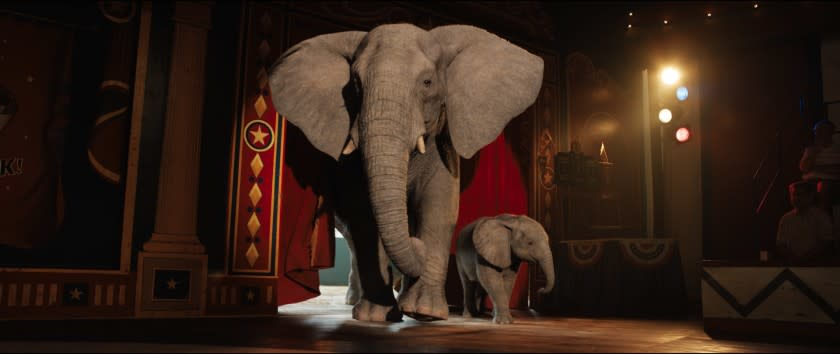 From left, Stella (voiced by Angelina Jolie) and Ruby (voiced by Brooklynn Prince) in a scene from Thea Sharrock's "The One and Only Ivan."