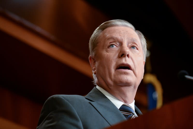 Sen. Graham announces a bipartisan agreement on Turkey sanctions during a news conference in Washington