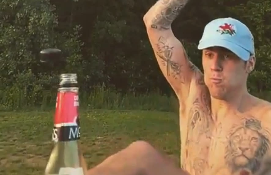 Justin Bieber performs his own version of the 'Bottle Cap Challenge'. (Credit: Instagram)