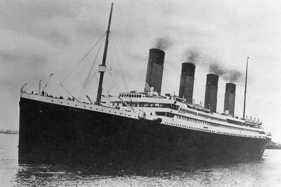 The White Star Line passenger liner R.M.S. Titanic embarking on its ill-fated maiden voyage.