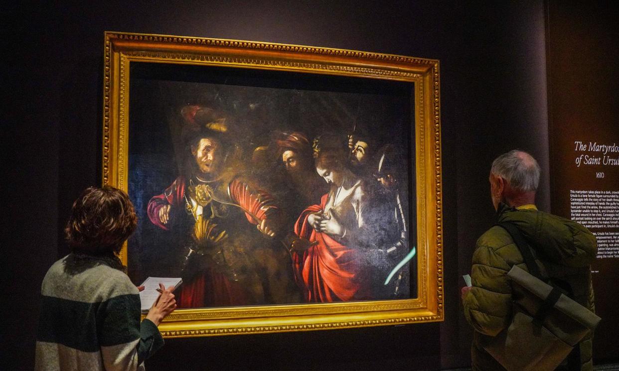 <span>Martyrdom of Saint Ursula on display at The Last Caravaggio exhibition at the National Gallery in London.</span><span>Photograph: Amer Ghazzal/REX/Shutterstock</span>