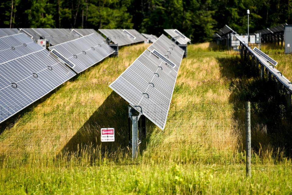 A solar facility on Millett Highway on Wednesday, July 19, 2023, in Delta Township.