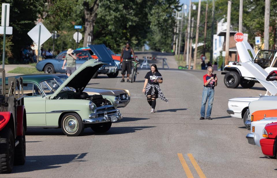 Classic cars line Federal Avenue in downtown Massillon for Chloe's Diner's weekly Cruise In.