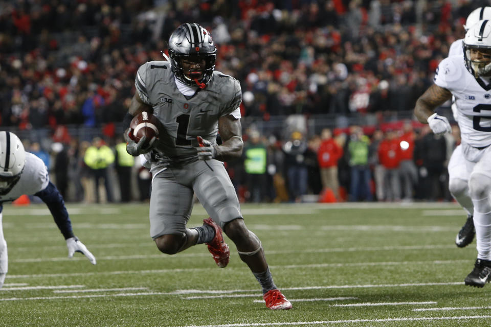 Ohio State receiver receiver receiver Johnnie Dixon plays against Penn State during an NCAA college football game Saturday, Oct. 28, 2017, in Columbus, Ohio. (AP Photo/Jay LaPrete)