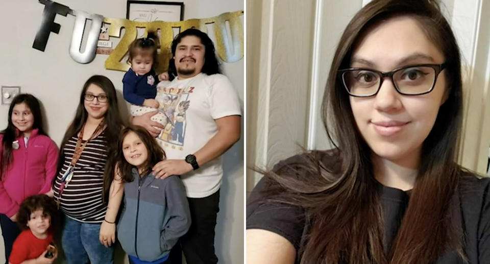 Crystal Hernandez is pictured with her kids and husband before catching Covid.