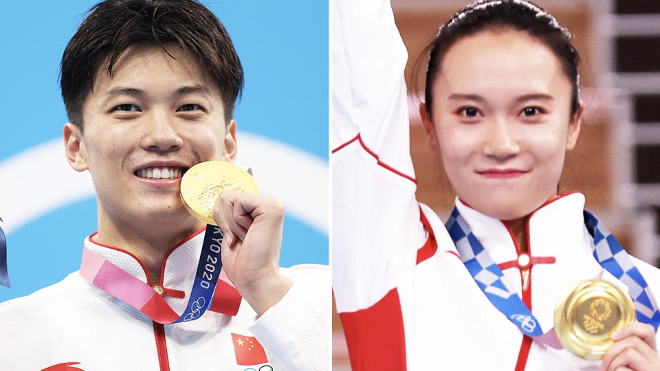 Wang Shun and Zhu Xueying, pictured here after winning gold at the Olympics.