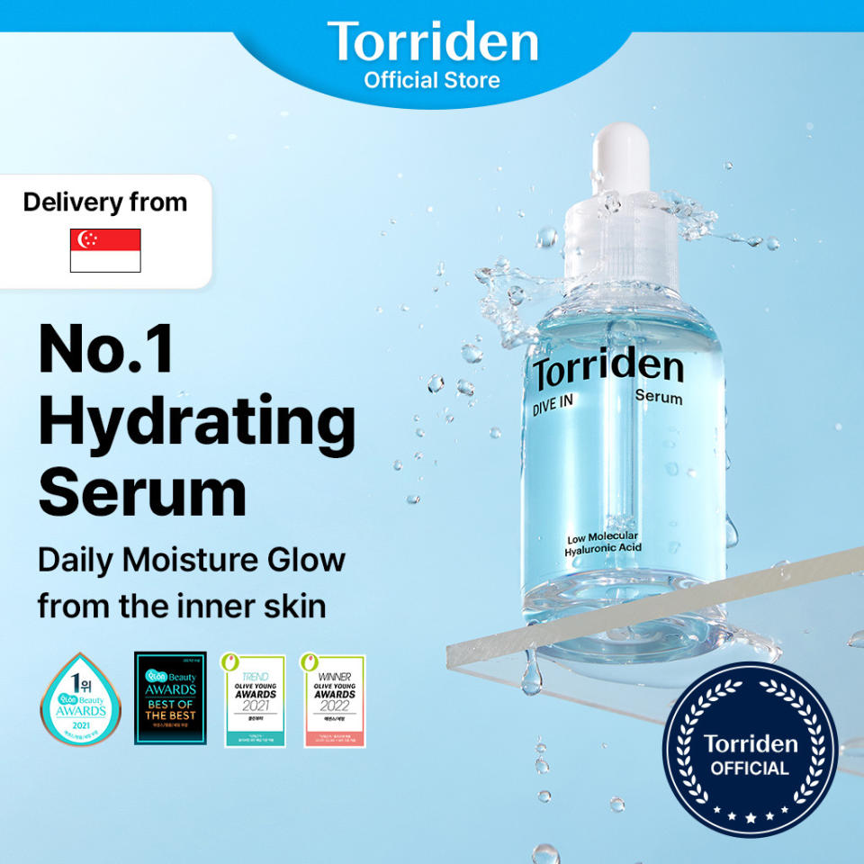 [Torriden Official] DIVE IN Low Molecular Hyaluronic Acid Serum for Moisture Glow, 50ml, 50ml+50ml. (Photo: Shopee SG)