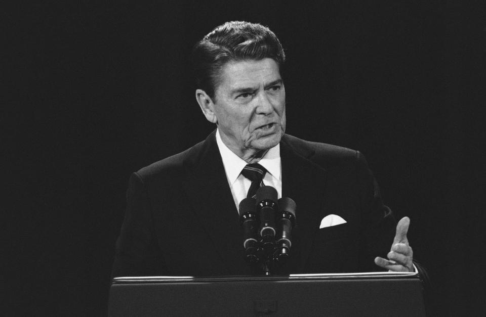 Reagan makes a joke about his age during a debate with against Mondale on October 8, 1984 (AP1984)