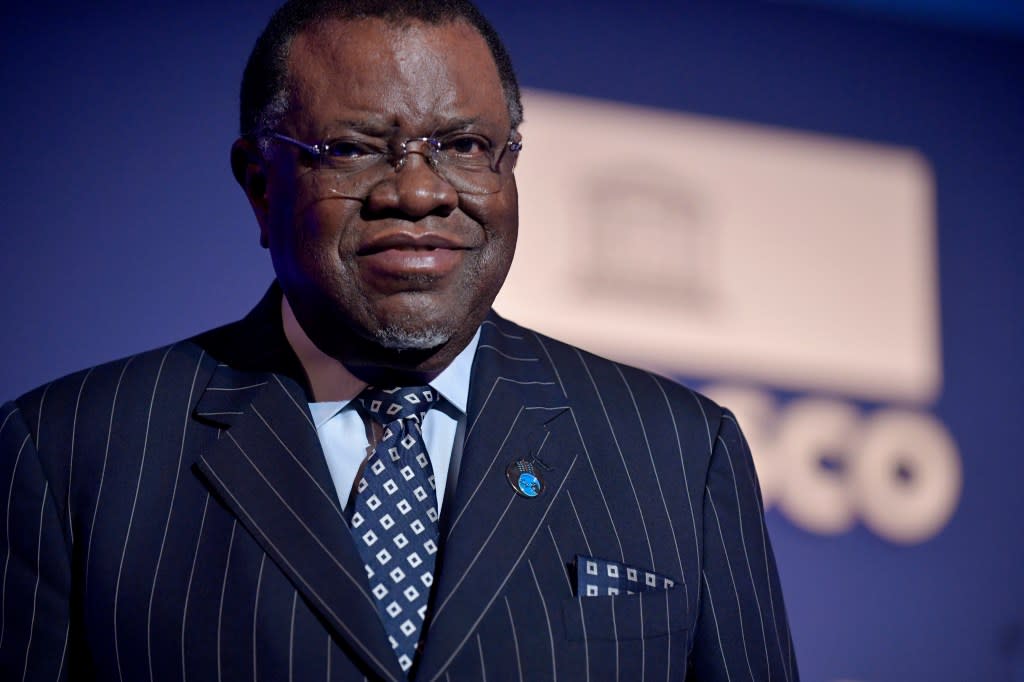 Former Namibian President Hage Geingob returns after arking the 75th anniversary of the United Nations Educational, Scientific and Cultural Organization (UNESCO) at the UNESCO headquarters in Paris, on Nov. 12, 2021.(Juilen de Rosa/Pool Photo via AP, File)