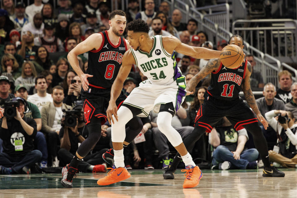 Much is at stake when Giannis Antetokounmpo's Milwaukee Bucks host Zach LaVine, DeMar DeRozan and the Chicago Bulls on Wednesday night. (Jeff Hanisch/USA Today Sports)