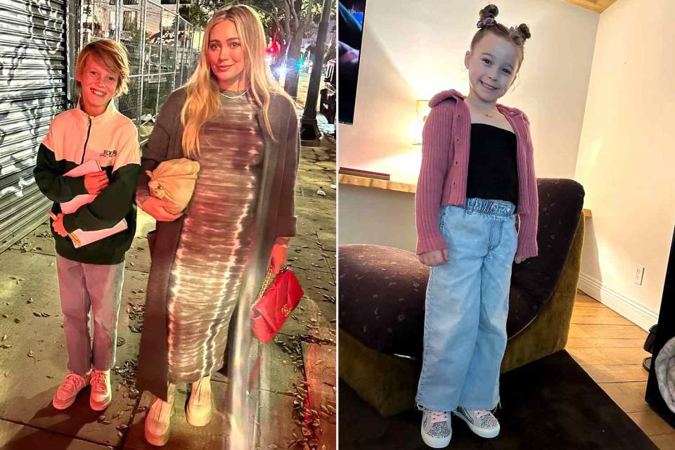 <p>Hilary Duff/Instagram</p> Hilary Duff with son Luca Cruz; Hilary Duff