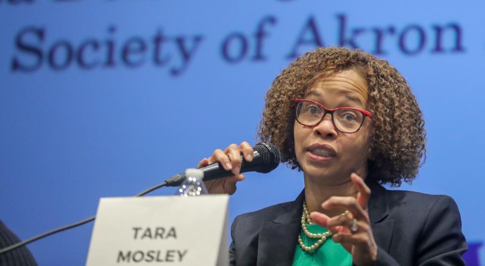 Mayoral candidate Tara Mosley answers a question during The Social Justice Mayoral Forum on Thursday at Garfield CLC.