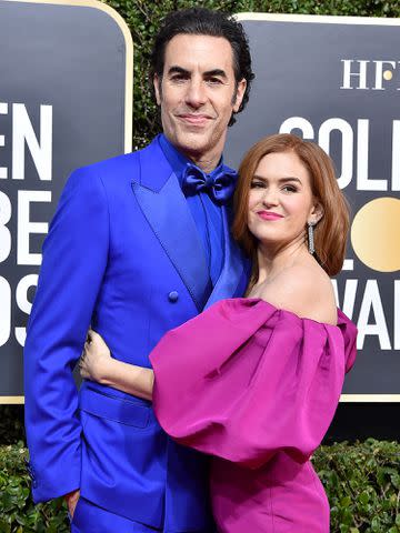 <p>Axelle/Bauer-Griffin/FilmMagic</p> Sacha Baron Cohen and Isla Fisher at the 77th Annual Golden Globe Awards in 2020