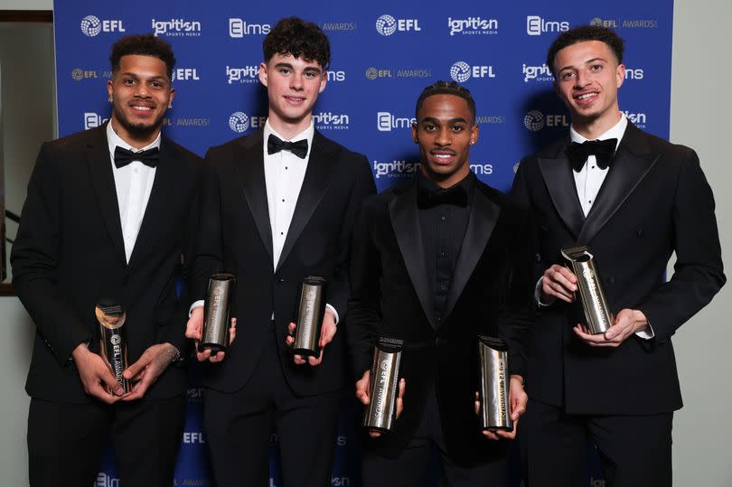 From left to right: Georginho Rutter, Archie Gray, Crysencio Summerville and Ethan Ampadu at the EFL awards on Sunday night -Credit:Andrew Fosker/REX/Shutterstock