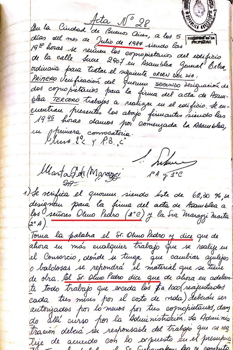 1984: la última reunión del consorcio de la calle Sucre 2907 en la que participó Walter Kutschmann como Pedro Ricardo Olmo