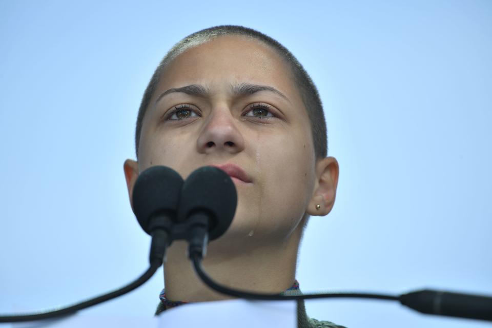 <p>Marjory Stoneman Douglas High School student Emma Gonzalez speaks during the March for Our Lives Rally in Washington, DC on March 24, 2018. (Jim Watson/AFP/Getty Images) </p>