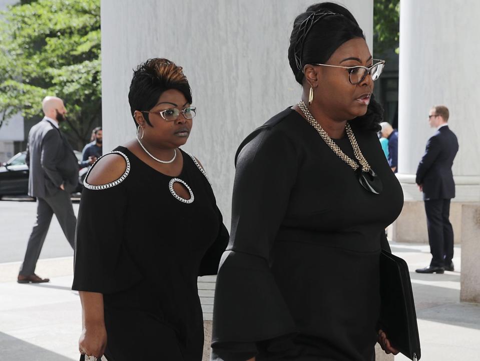 Lynette Hardaway and Rochelle Richardson, also known as Diamond and Silk arrive to testify before the House Judiciary Commmittee at the Rayburn House Office Building on Capitol Hill April 26, 2018 in Washington, DC.