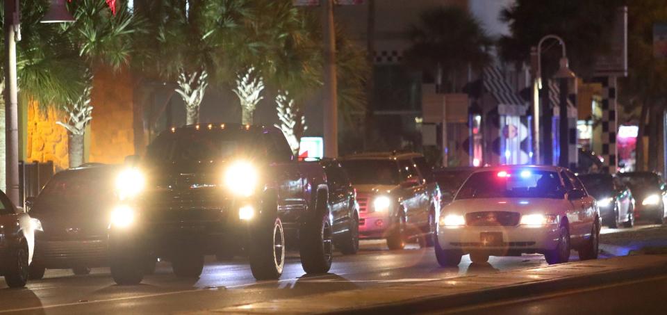 Law enforcement maintained a visible presence in Daytona Beach as several souped-up trucks rolled into the area for TruckTobefest on Oct. 22, 2021.
