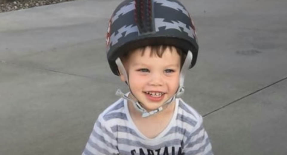 Lane Graves wearing a helmet. 