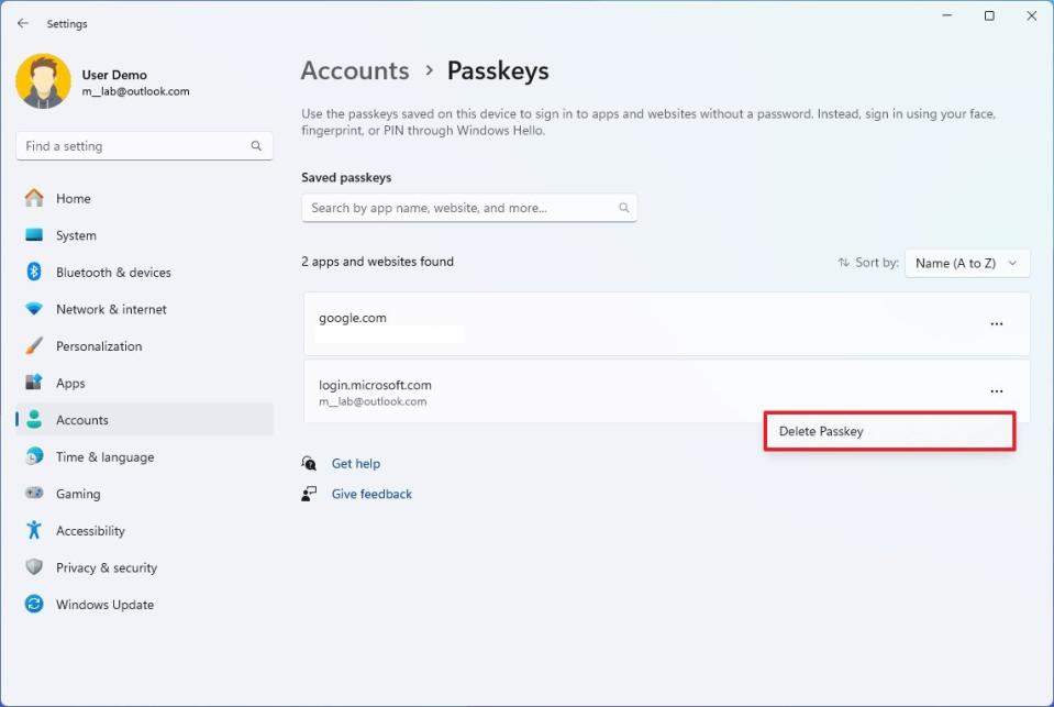 Passkeys settings