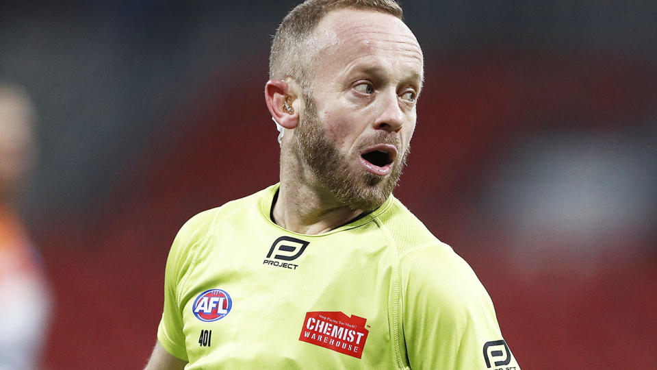 Veteran AFL umpire Ray Chamberlain is pictured on the ground during round four of the 2020 AFL season.