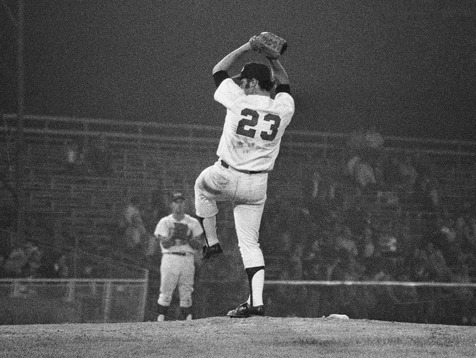 Rochester pitcher Greg Arnold winds up his delivery as he takes the mound for game three of the Triple AAA Junior World Series against Denver at Silver Stadium on Sept. 16, 1971. Denver won the game 3-2.