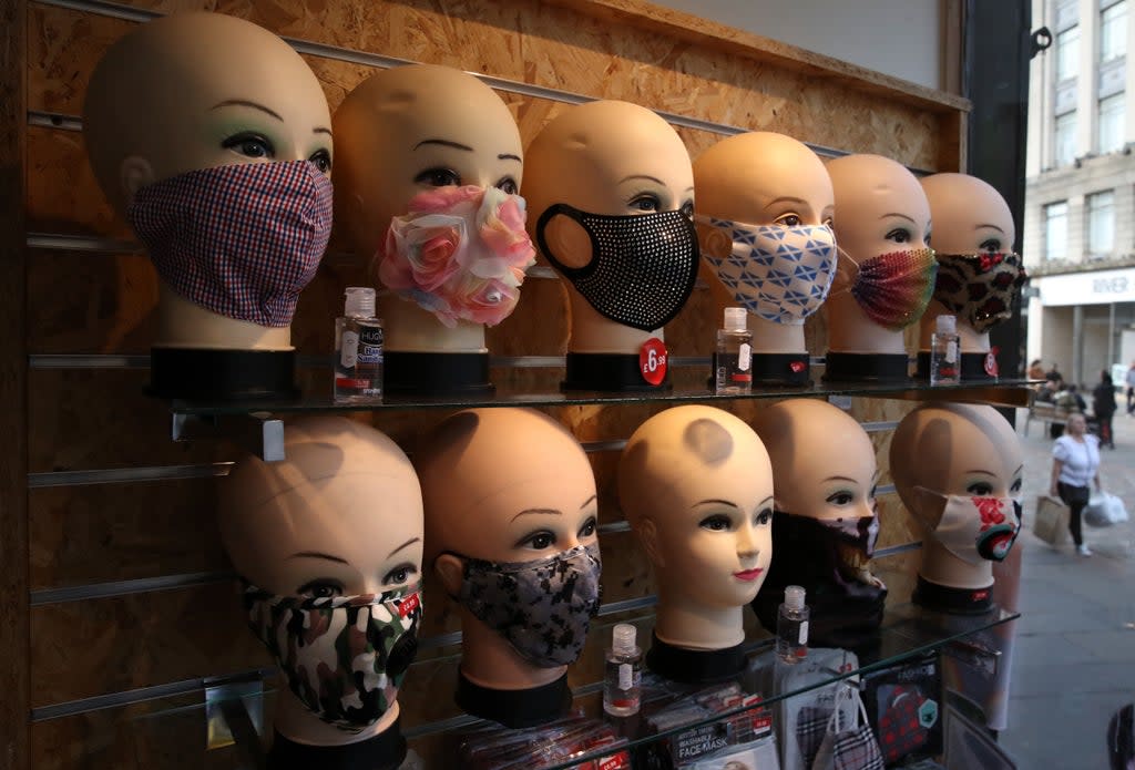 Face masks on display at the Pride of Glasgow shop (Andrew Milligan/PA) (PA Archive)