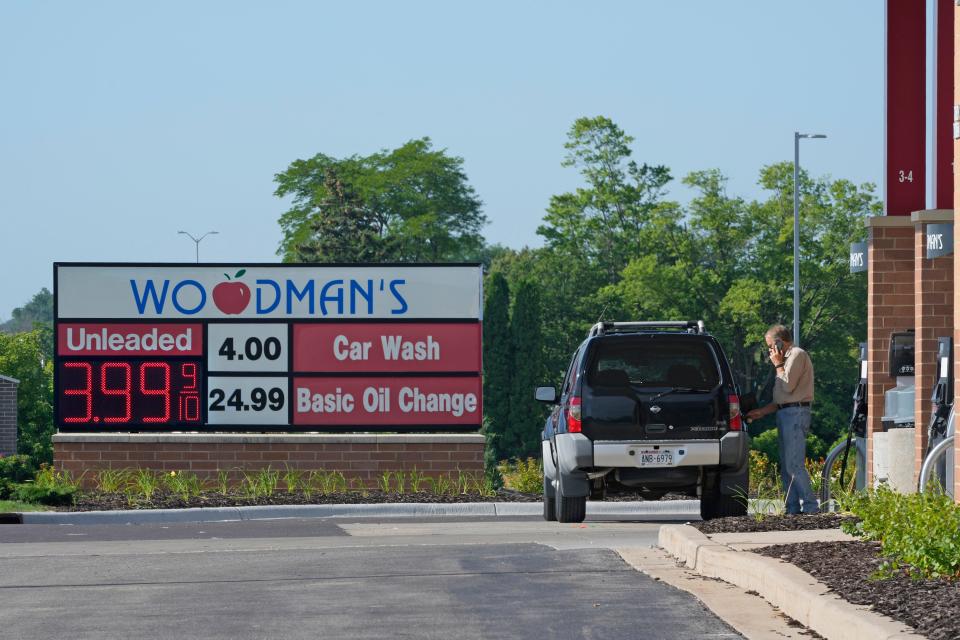 Gas was selling for $3.99 a gallon for regular unleaded at Woodman's Food Market on WI-145, in Menomonee Falls on Tuesday, July 19, 2022.