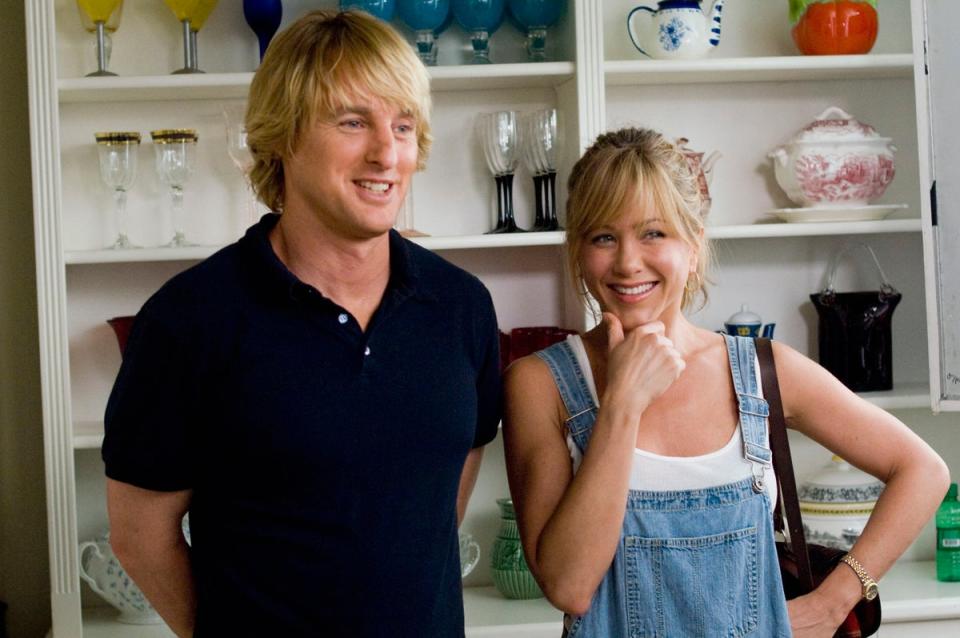 Wilson, pictured with co-star Jennifer Aniston in Marley & Me, has said ‘wow’ in movies since the Nineties (Fox 2000 Pictures)