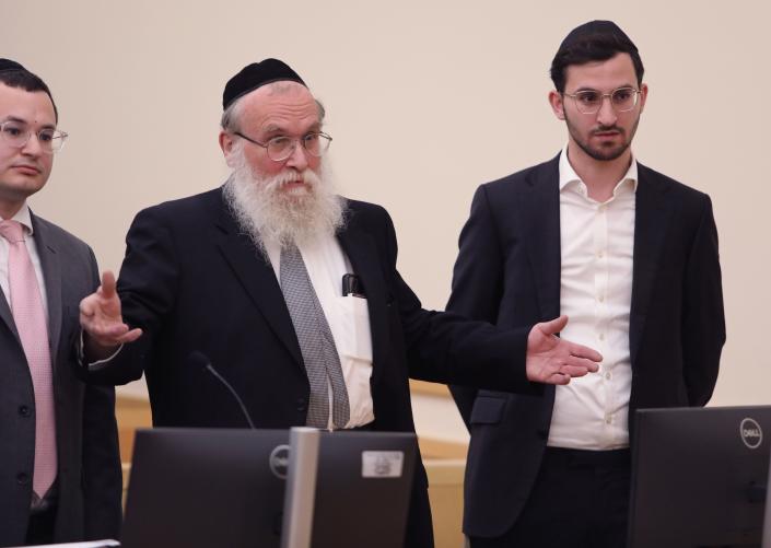 Rabbis Nathaniel Sommer and son Aaron appear in Rockland County Court to accept a plea bargain in their manslaughter case June 20, 2023. They were charged in the death of Spring Valley firefighter Jared Lloyd and facility resident Oliver Hueston, who were killed in a fire at the Evergreen Court nursing home.