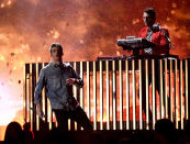 <p>Andrew Taggart, left, and Alex Pall, right of The Chainsmokers, perform “Young” at the Billboard Music Awards at the T-Mobile Arena on Sunday, May 21, 2017, in Las Vegas. (Photo by Chris Pizzello/Invision/AP) </p>