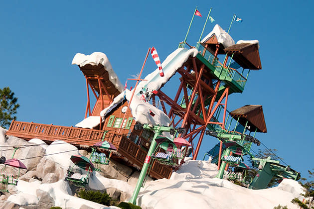 <b>Summit Plummet</b><br> Location: <a href="http://disneyworld.disney.go.com/parks/blizzard-beach/" rel="nofollow noopener" target="_blank" data-ylk="slk:Disney's Blizzard Beach at Walt Disney World Resort, Orlando,USA;elm:context_link;itc:0;sec:content-canvas" class="link ">Disney's Blizzard Beach at Walt Disney World Resort, Orlando,USA</a> <br> The family-friendly folks at Disney aren't necessarily known for pushing the envelope when it comes to thrill rides. The Summit Plummet at Disney's Blizzard Beach Water Park, however, is as extreme as water slides come.